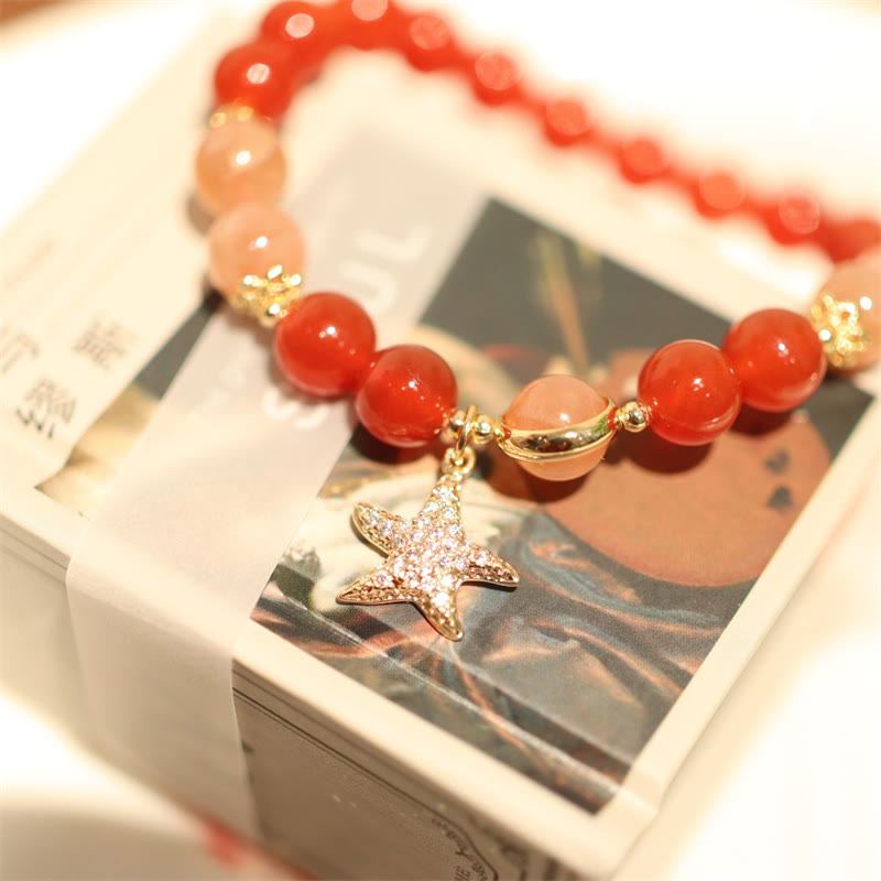 Nimara Ritual Sun Stone Peach Moonstone Red Agate Crystal Star Wealth Bracelet