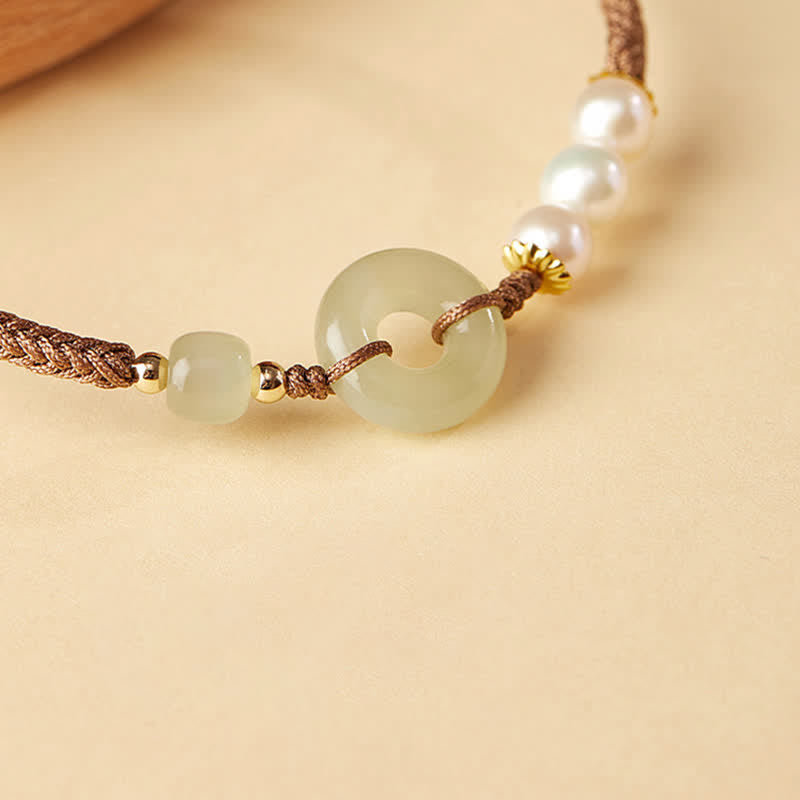 Nimara Ritual Natural Hetian Jade Pearl Peace Buckle Luck Bracelet
