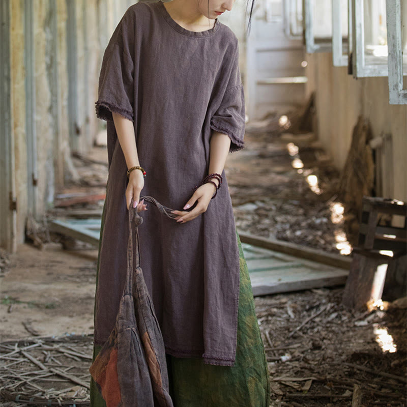 Nimara Ritual Ramie Linen Split Hem Top Women's Half Sleeve T-Shirts