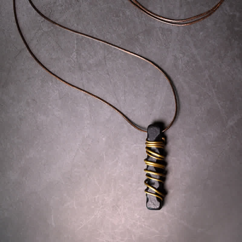 Nimara Ritual Tibet Ebony Wood Brass Balance Peace Necklace Pendant