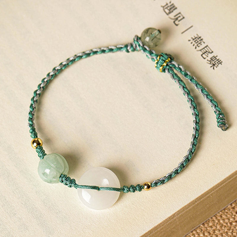 Nimara Ritual White Jade Peace Buckle Pumpkin Bead Luck Blessing Braided Bracelet