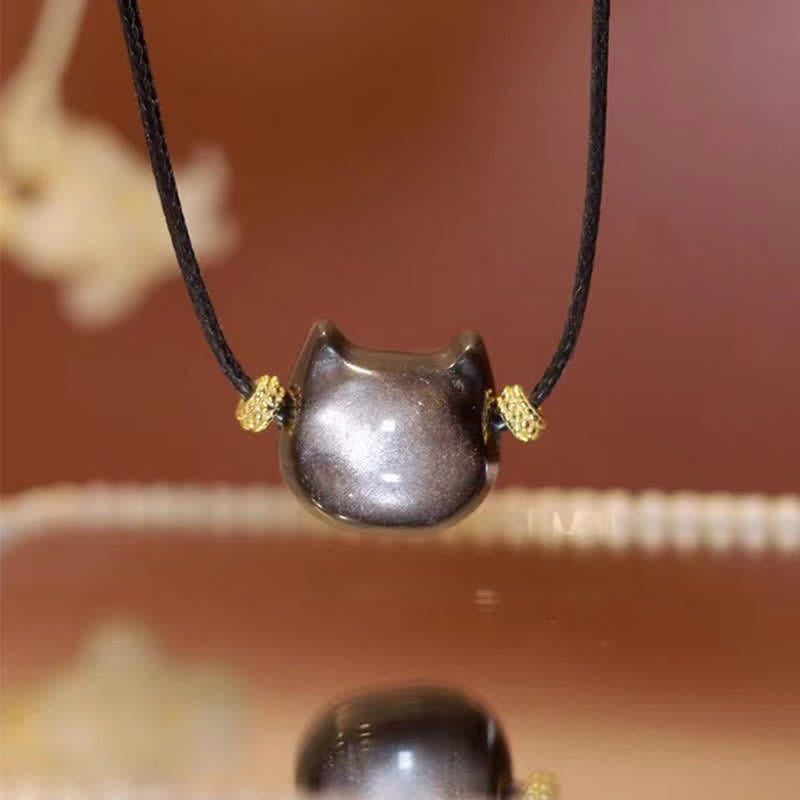 Nimara Ritual Gold Sheen Obsidian Silver Sheen Obsidian Lovely Paw Lucky Cat Protection Bracelet