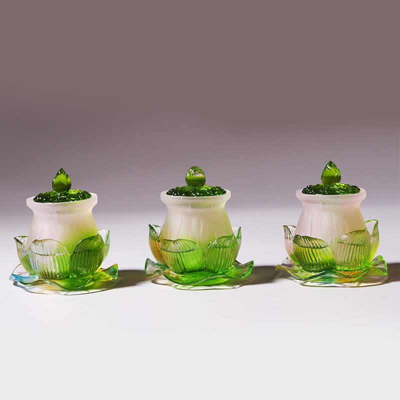 Nimara Ritual Feng Shui Lotus Handmade Liuli Crystal Art Piece Home Office Offering Decoration