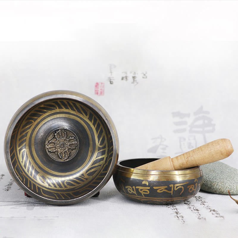 Nimara Ritual Tibetan Meditation Bowl for Healing and Mindfulness Om Mani Padme Hum Singing Bowl