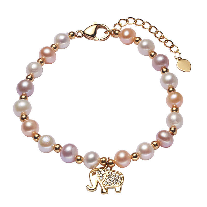 Nimara Ritual 18K Gold Plated Pearl Elephant Zircon Charm Sincerity Bracelet