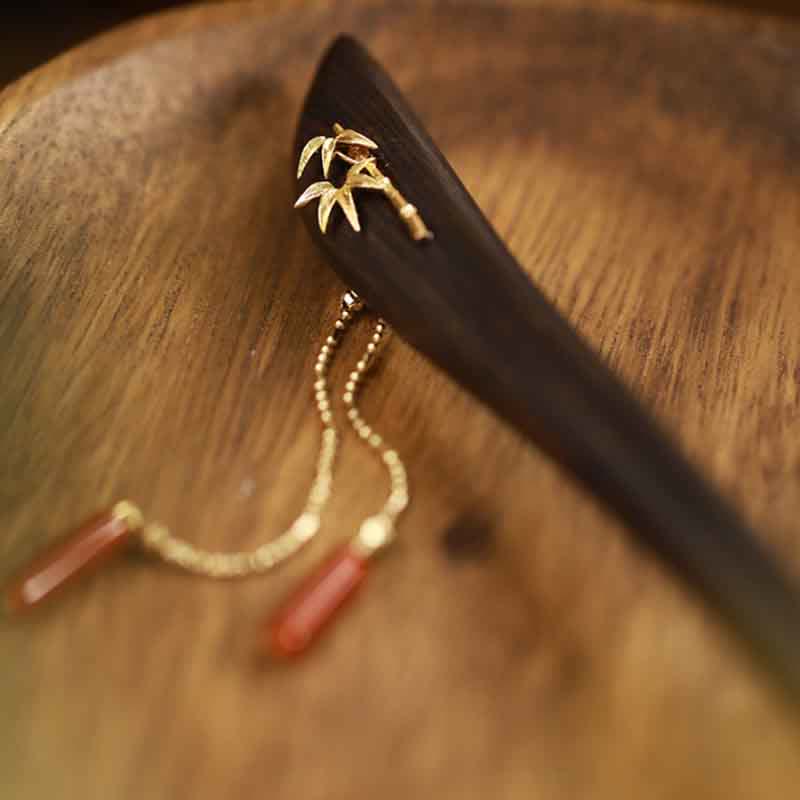 Nimara Ritual Red Agate Ebony Wood Confidence Tassel Hairpin