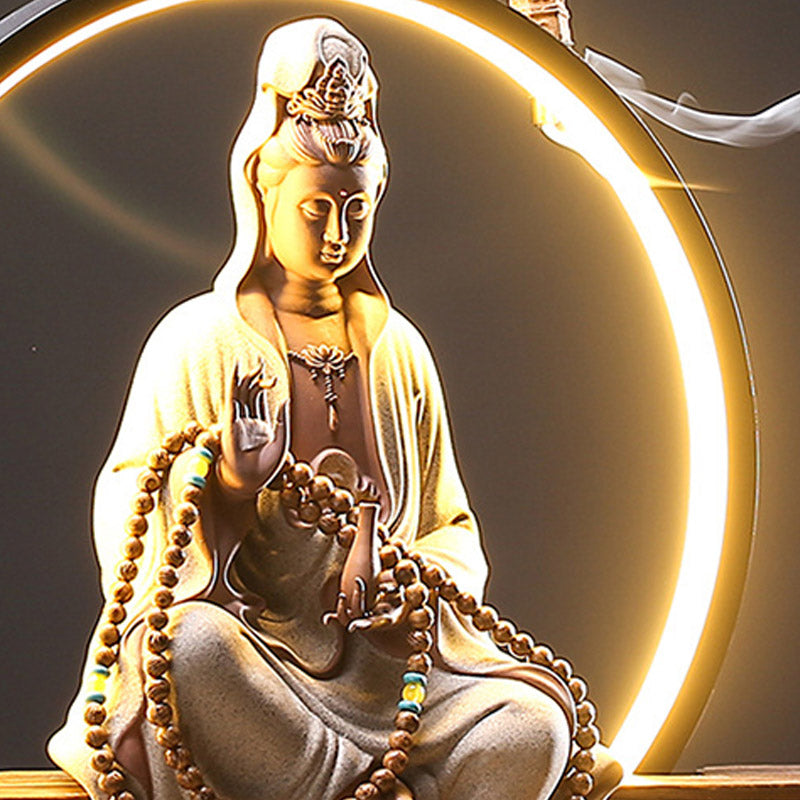 Nimara Ritual Buddha Avalokitesvara Ceramic Lotus Relaxation Incense Burner Decoration