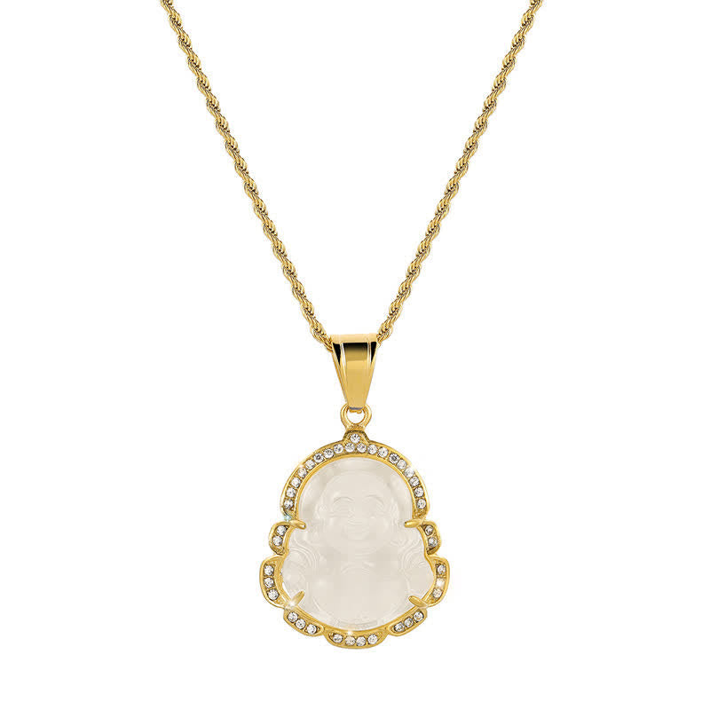 Nimara Ritual 18K Gold Filled Laughing Buddha Jade Luck Necklace Chain Pendant