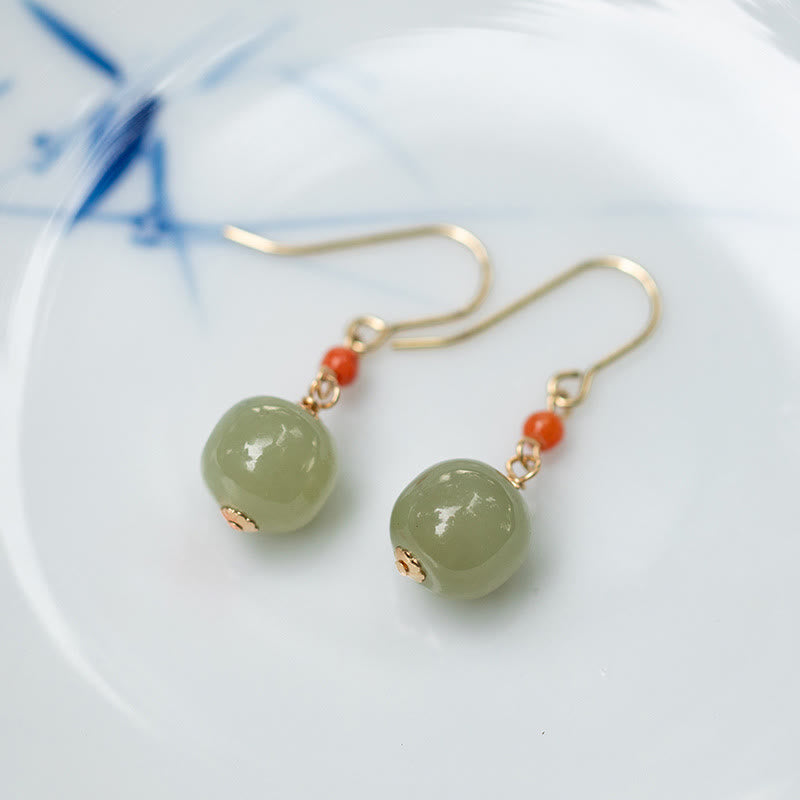 Nimara Ritual 925 Sterling Silver Plated 14k Gold Hetian Jade Red Agate Luck Drop Dangle Earrings