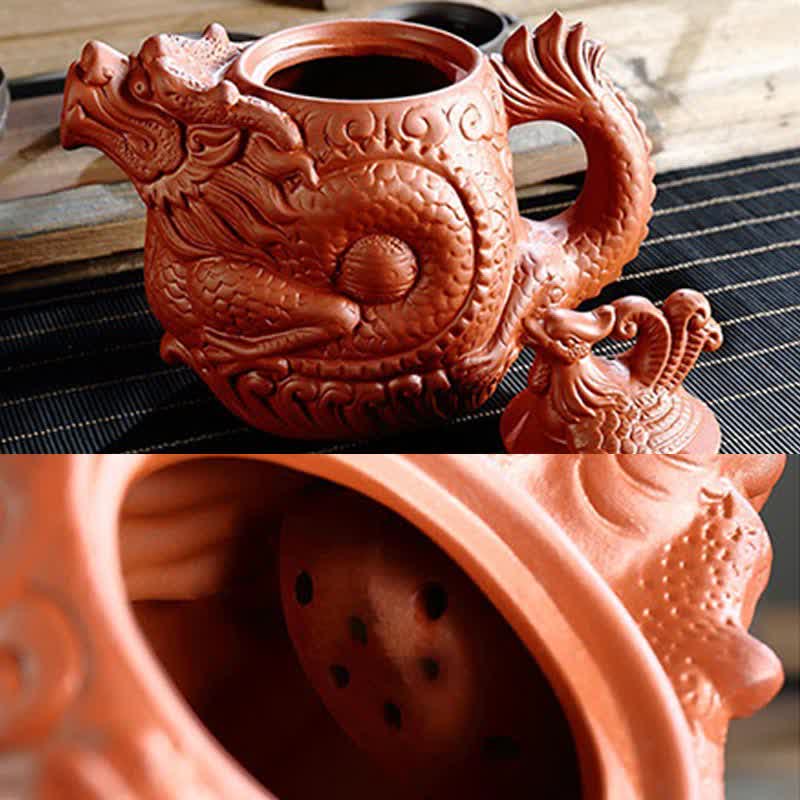 Nimara Ritual Vintage Dragon Phoenix Ceramic Teapot