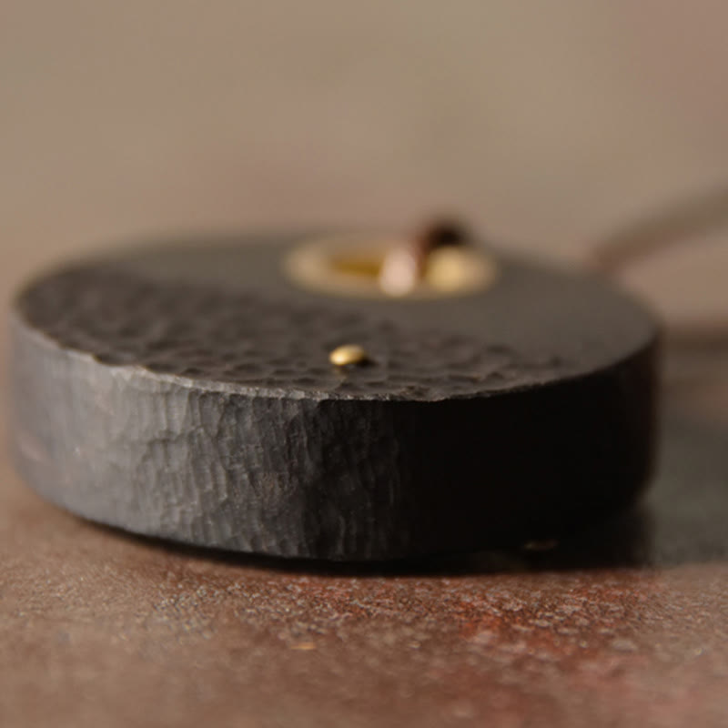 Nimara Ritual Handcrafted Round Ebony Wood Brass Copper Peace Necklace Pendant