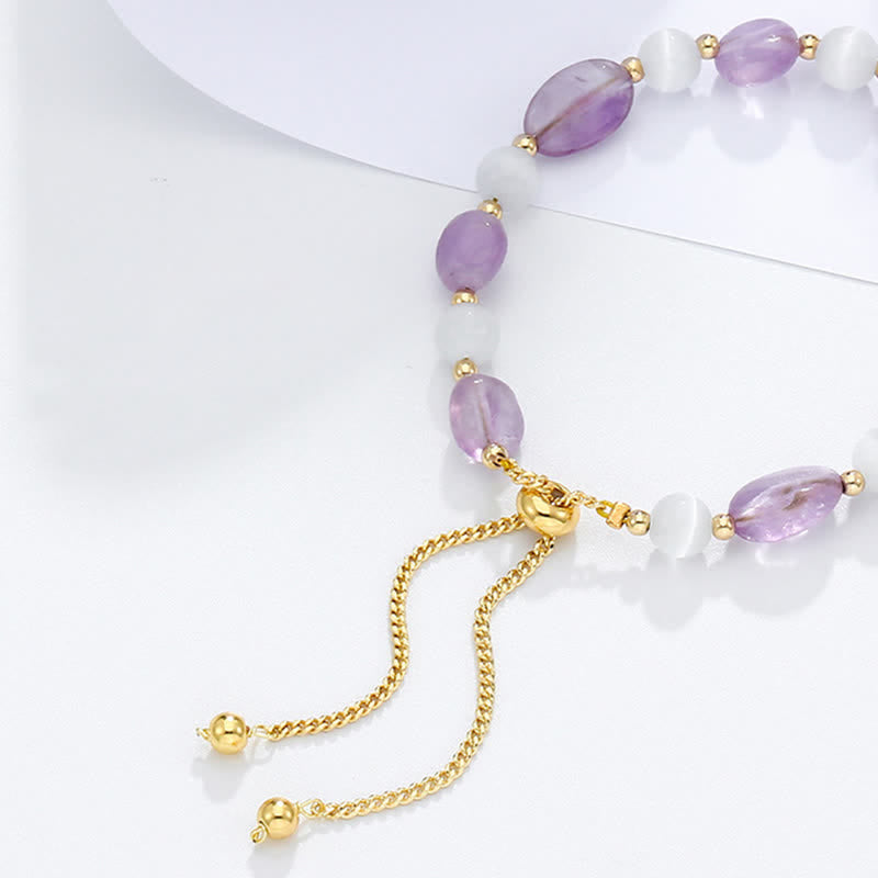 Nimara Ritual Amethyst Pink Crystal Black Rutilated Quartz Spiritual Awareness Bracelet