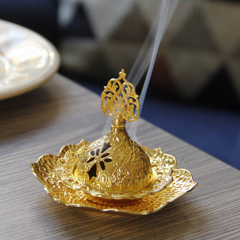 Nimara Ritual Gold Leaf Coaster Spiritual Mini Alloy Metal Incense Burner