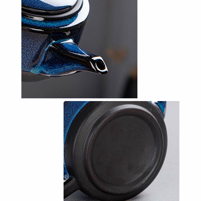 Nimara Ritual Blue Gradient Color Chinese Gongfu Tea Ceramic Teapot Portable Gift Bag Box Set