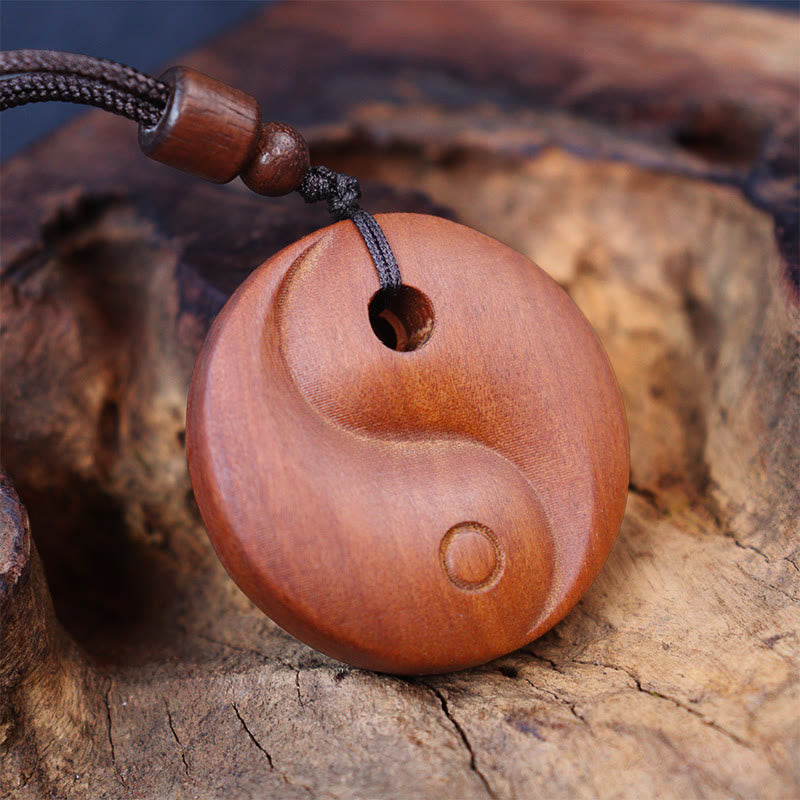 Nimara Ritual Lightning Struck Jujube Wood Yin Yang Luck Protection Necklace Pendant