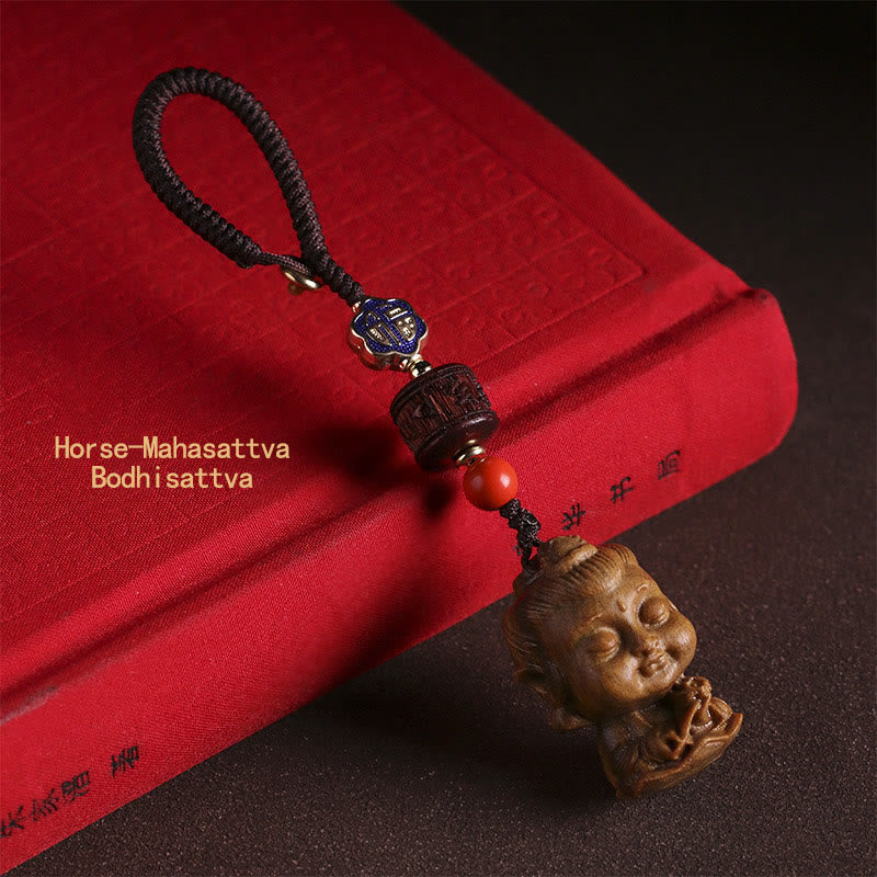 Nimara Ritual Chinese Zodiac Natal Buddha Green Sandalwood Om Mani Padme Hum Peace Key Chain