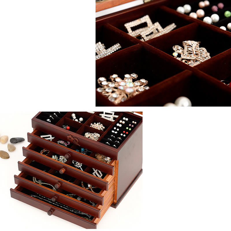 Nimara Ritual Vintage Plum Blossom Carved Wooden Jewelry Box Six-Layer Jewelry Storage Box