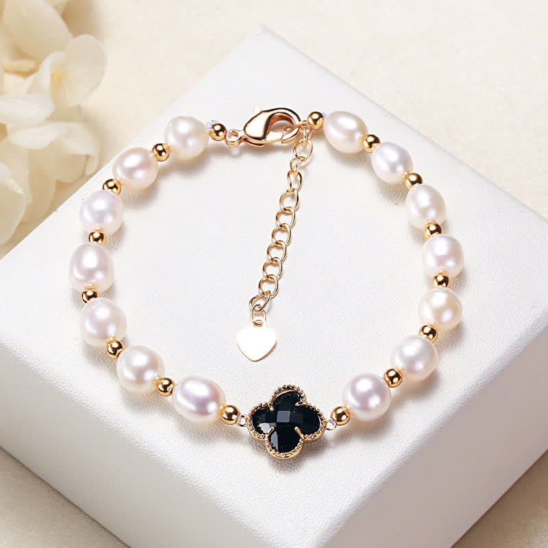 Nimara Ritual Pearl Four Leaf Clover Wealth Chain Bracelet