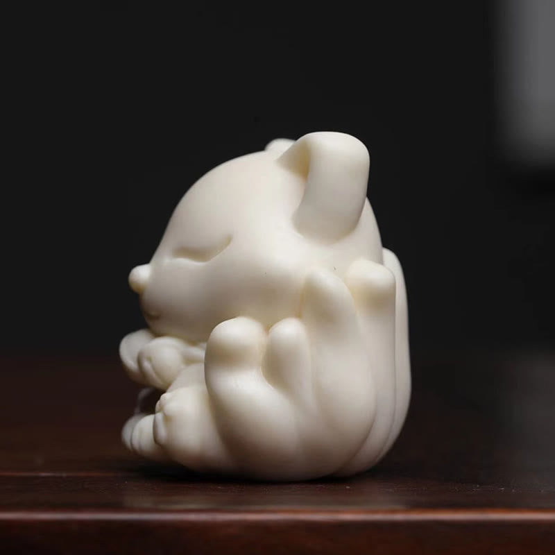 Nimara Ritual Mini Nine Tailed Fox Ivory Fruit Sandalwood Green Sandalwood Blessing Decoration