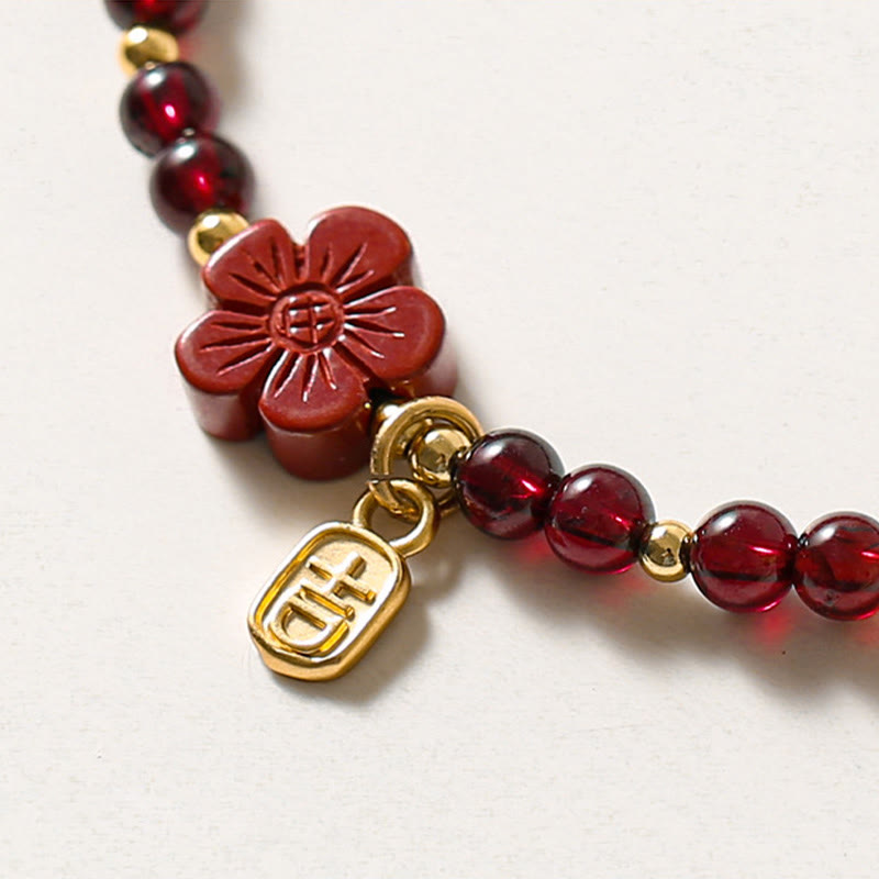 Nimara Ritual 14K Gold Plated Natural Garnet Cinnabar Flower Calm Bracelet