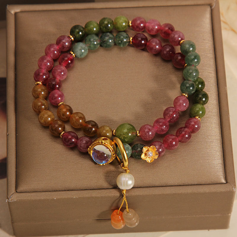 Nimara Ritual Multicolored Tourmaline Positive Double Wrap Gourd Charm Bracelet