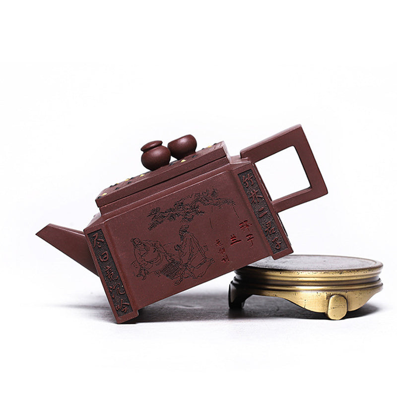 Nimara Ritual Yixing All Handmade Gomoku Playing Chess Purple Clay Kung Fu Square Teapot 280ml