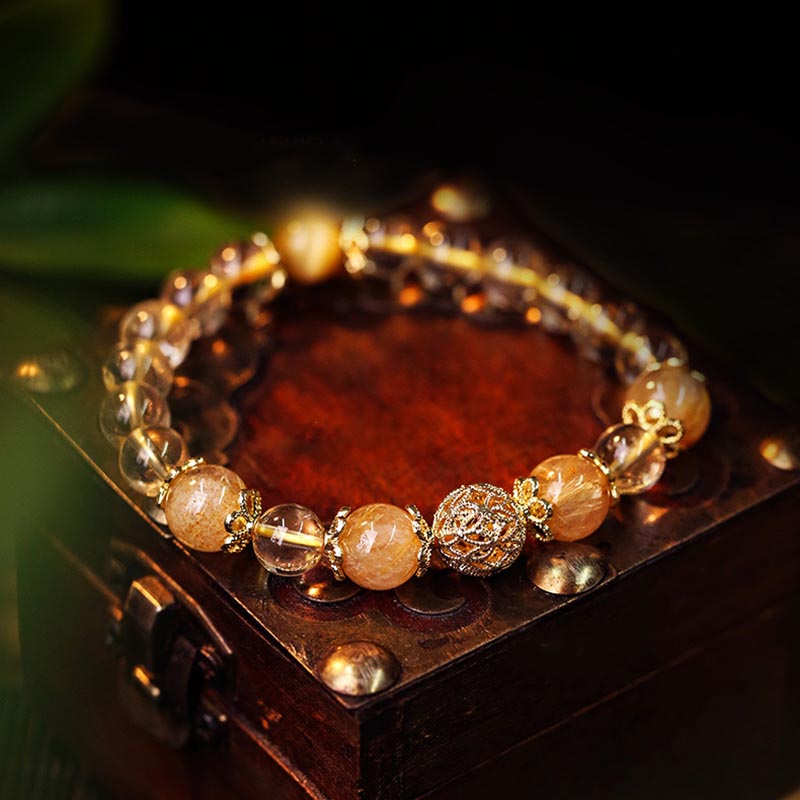 Nimara Ritual Natural Citrine Amethyst Rutilated Quartz Prosperity Protection Bracelet