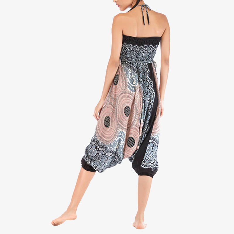 Nimara Ritual Two Style Wear Round Geometric Pattern Loose Smocked Harem Trousers Jumpsuit High Waist Women's Yoga Pants