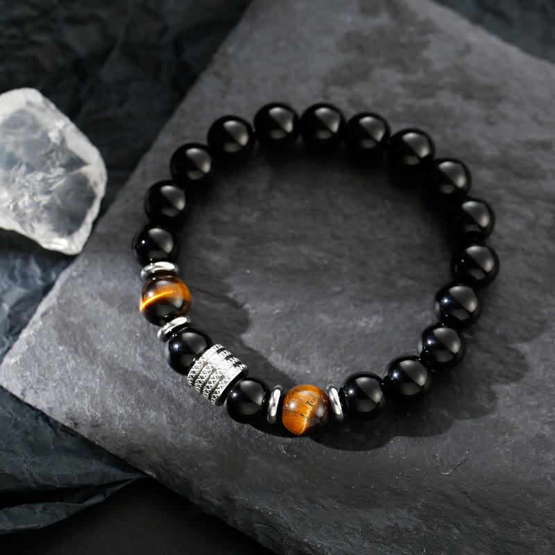 Nimara Ritual Natural Black Obsidian Tiger Eye Strength Fulfillment Bracelet