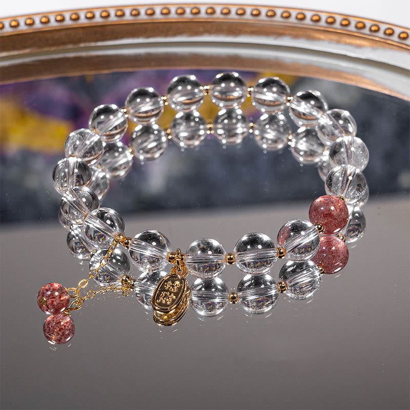 Nimara Ritual White Crystal Strawberry Quartz Healing Attract Fortune Charm Bracelet