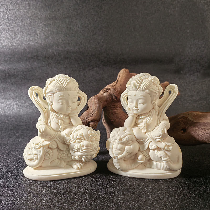 Nimara Ritual Mini Ivory Fruit Tathagata Buddha Lotus Kwan Yin Avalokitesvara Manjusri Samantabhadra Serenity Desk Decoration