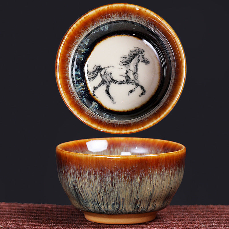 Nimara Ritual 12 Chinese Zodiac Pattern Ceramic Teacup Kung Fu Jian Chinese Zhan Tea Cup 73ml
