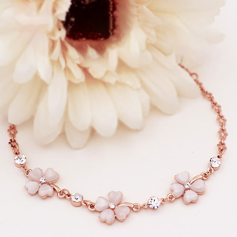Nimara Ritual Pink Crystal Four Leaf Clover Love Chain Bracelet