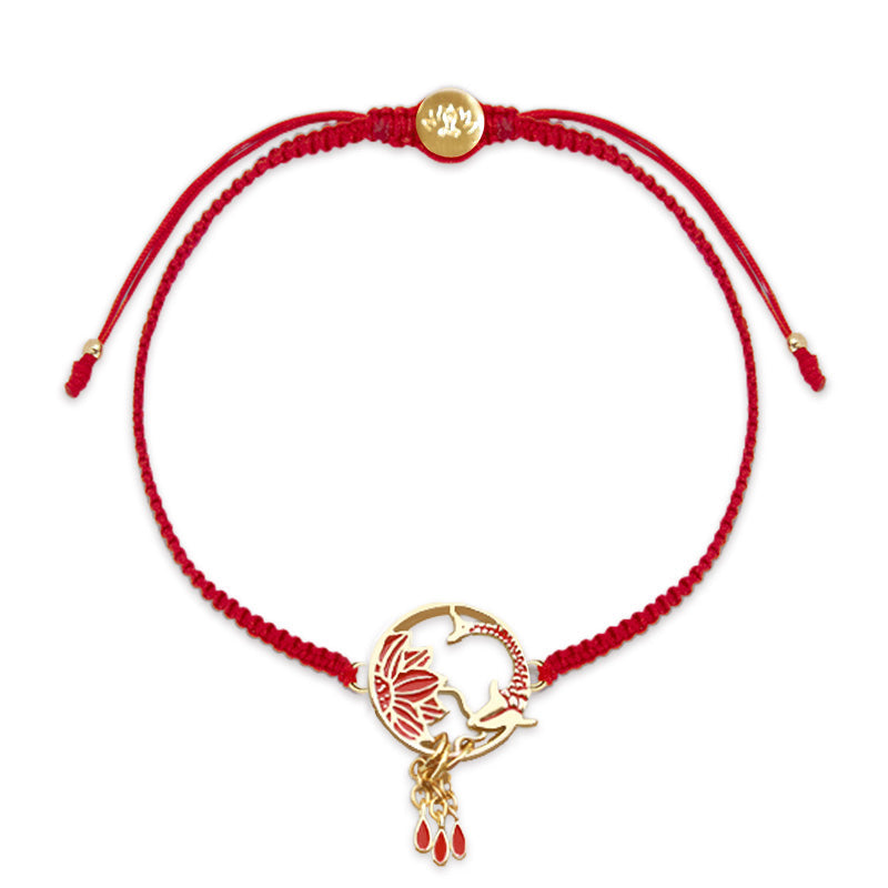 Nimara Ritual Tibetan Handmade Lotus Koi Fish Lucky Red String Bracelet