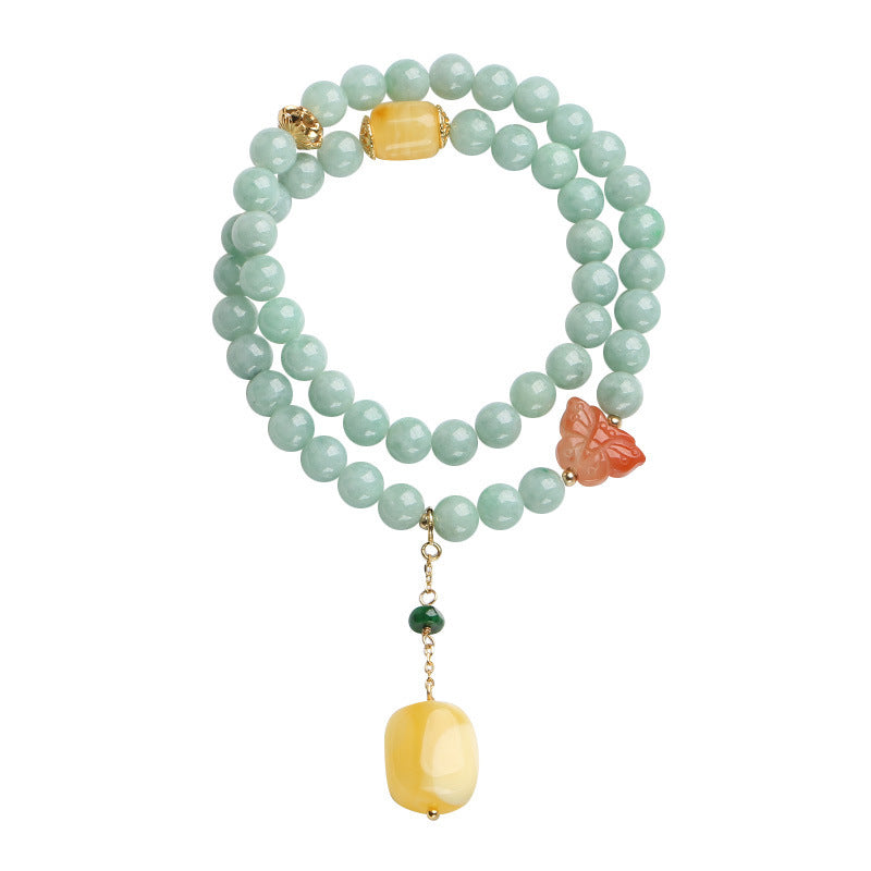 Nimara Ritual 925 Sterling Silver Natural Jade Amber Butterfly Luck Abundance Bracelet