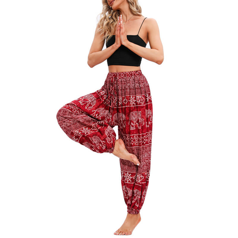 Nimara Ritual Elephant Geometry Pattern Casual Loose Harem Trousers Women's Yoga Pants