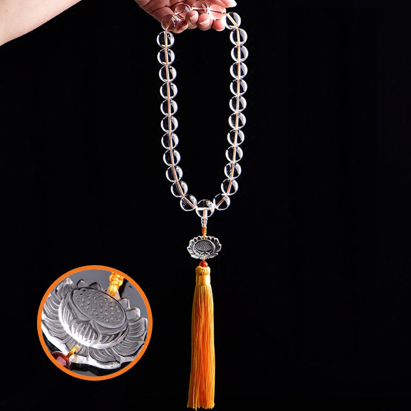 Nimara Ritual Natural White Crystal Lotus Wrist Mala Meditation Tassels Pocket Mala Car Decoration