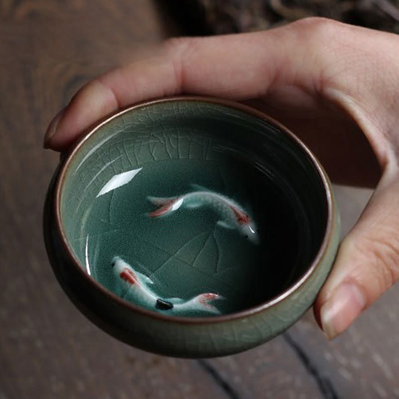 Nimara Ritual Colorful Koi Fish Ceramic Teacup Kung Fu Tea Cup Bowl