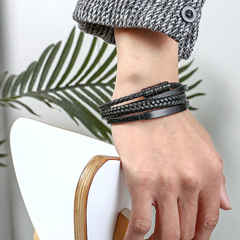 Nimara Ritual Leather Multi-Layer Titanium Steel Balance Braided Magnetic Buckle Bracelet