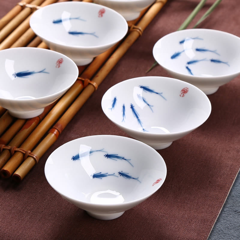 Nimara Ritual Jingdezhen Blue and White Porcelain Koi Fish Ceramic Teacup Kung Fu Tea Cups