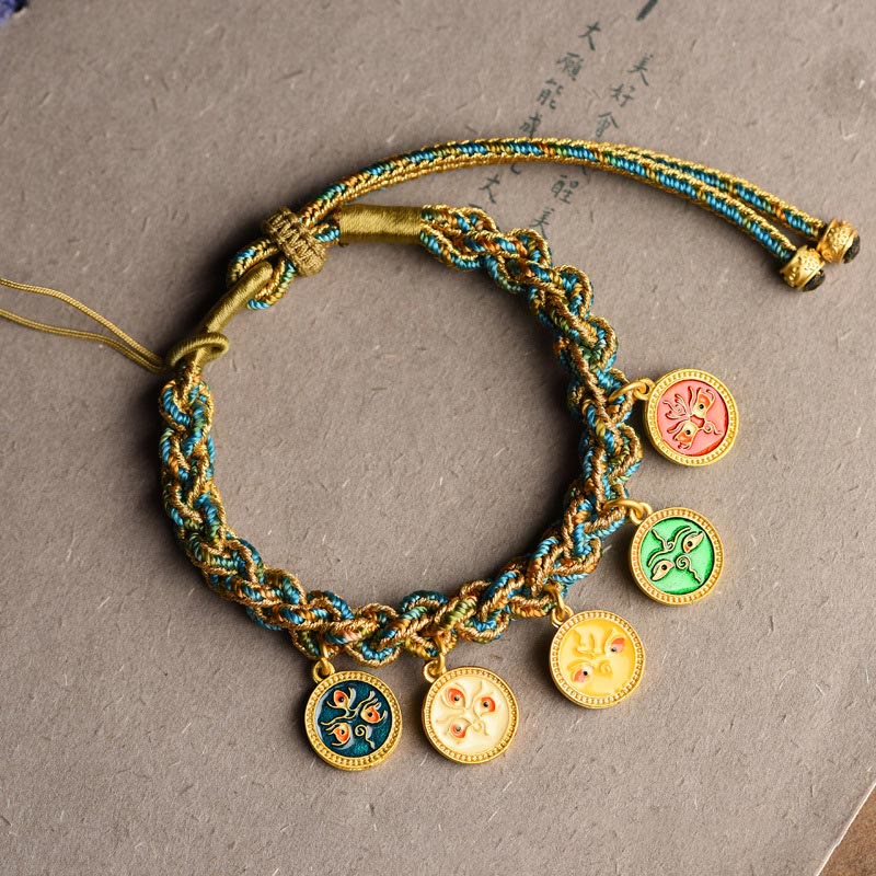 Nimara Ritual Tibetan Five God Of Wealth Luck Handcrafted Braid String Bracelet