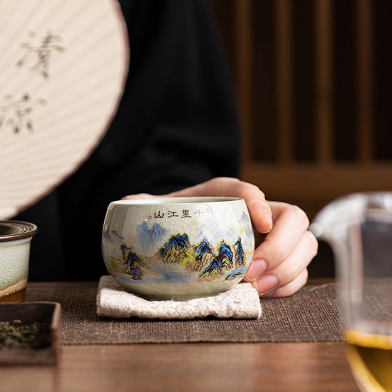 Nimara Ritual A Panorama of Rivers and Mountains Ceramic Teacup Kung Fu Tea Cup 150ml