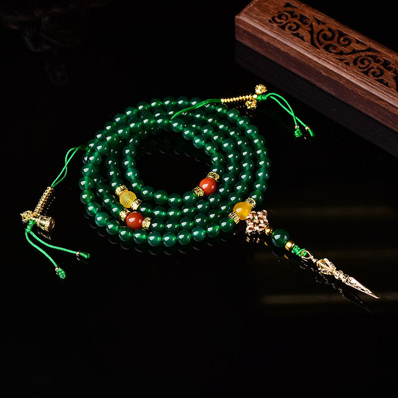 Nimara Ritual 108 Beads Natural Green Agate Success Bracelet Mala