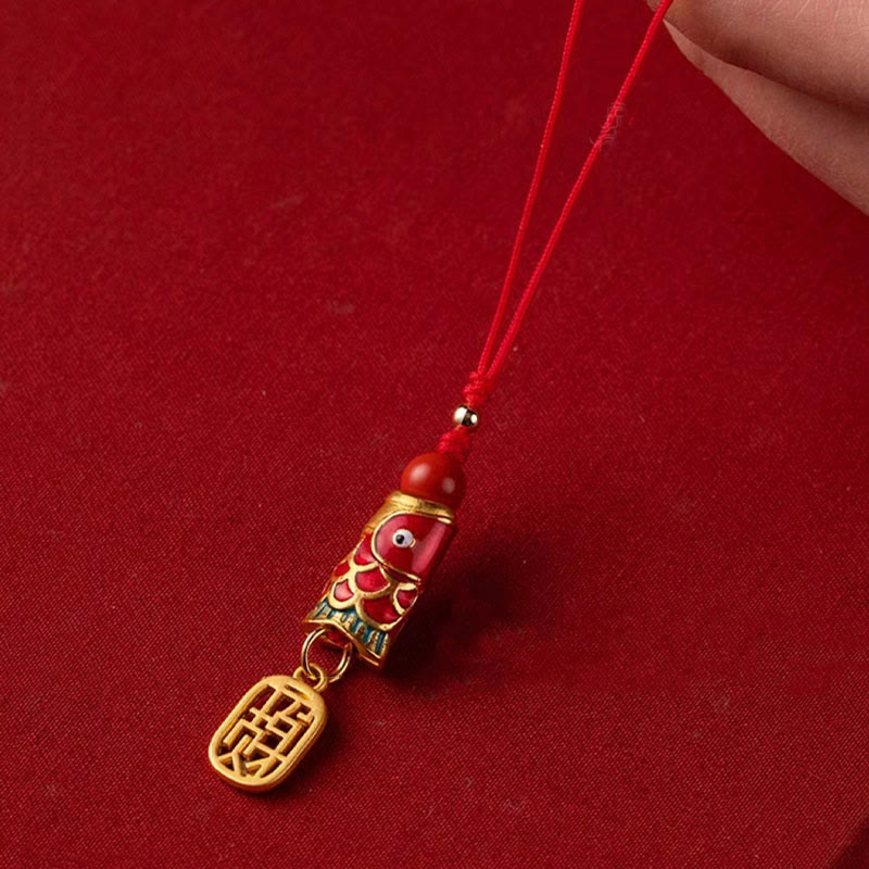 Nimara Ritual Koi Fish Cinnabar Attracting Wealth Wish Ruyi Charm Luck Phone Hanging Decoration