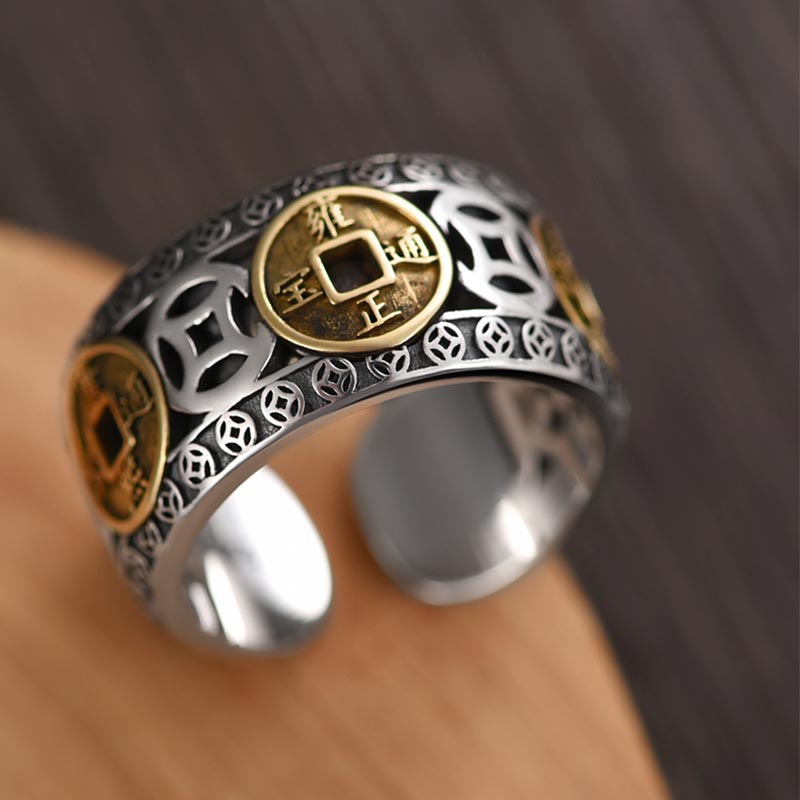 Nimara Ritual Five-Emperor Coins Balance Adjustable Ring