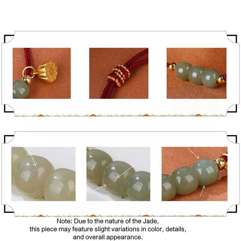 Nimara Ritual Handmade Hetian Jade Bead Lotus Pod Prosperity Luck Braided Bracelet
