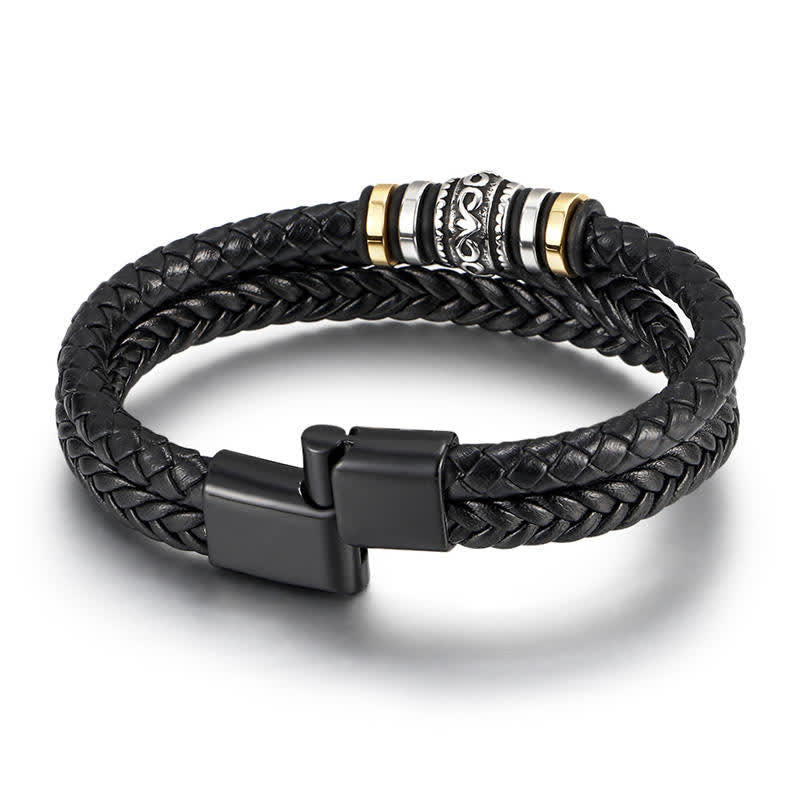 Nimara Ritual Leather Layered Titanium Steel Balance Braided Bracelet