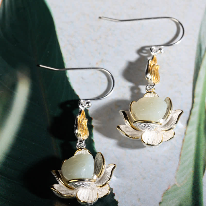 Nimara Ritual White Jade Protection Harmony Drop Earrings