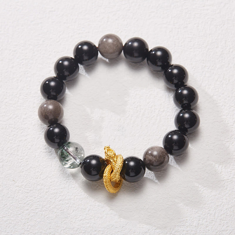 Nimara Ritual Natural Silver Sheen Obsidian Dragon Green Phantom Protection Bracelet