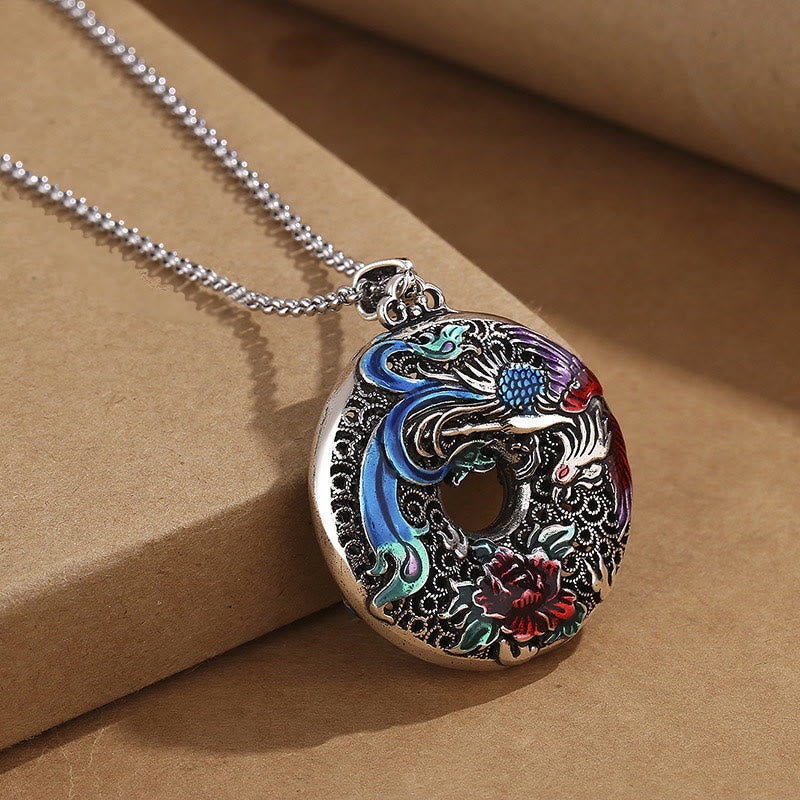 Nimara Ritual Phoenix Peony Flower Luck Protection Necklace Pendant